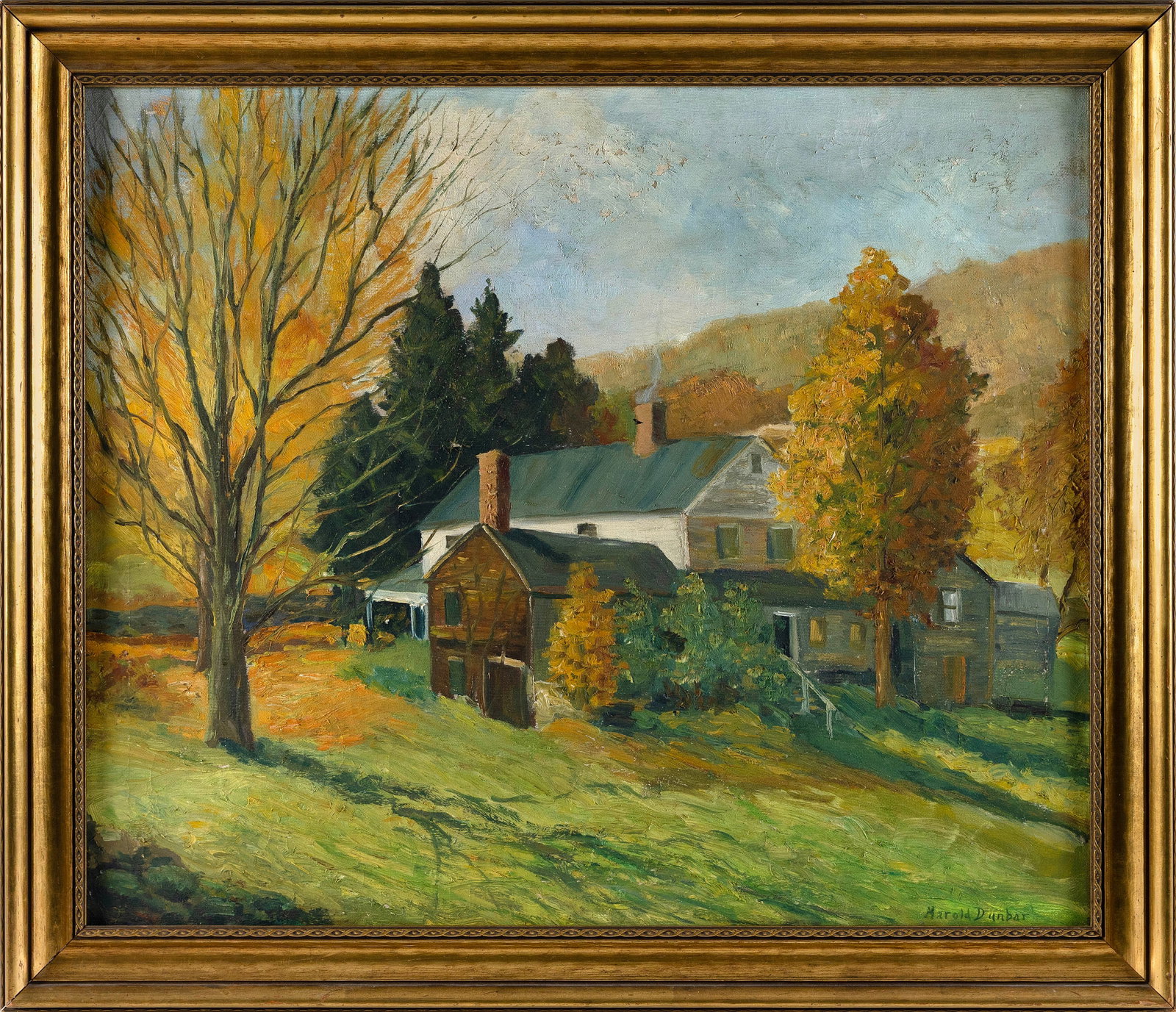 HAROLD C. DUNBAR (Massachusetts, 1882-1953), House in an autumn landscape., Oil on canvas, 25" x (1 of 2)