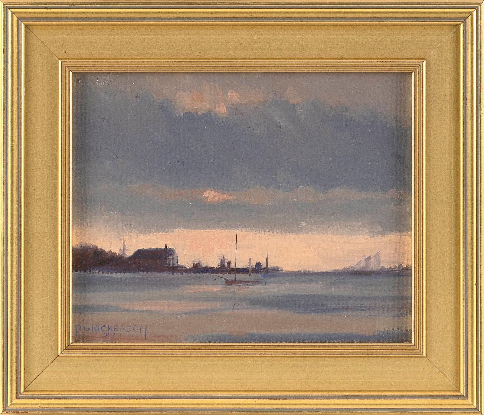 PHILIP NICKERSON (Massachusetts, 20th Century), "Stage Harbor Sunrise"., Oil on canvas, 8" x 10". (1 of 1)