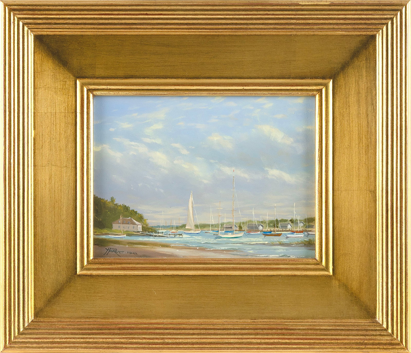 YVES PARENT (France/Connecticut, 1941-2011), "Stage Harbor, Chatham"., Oil on panel, 6" x 8". Framed: YVES PARENT France/Connecticut, 1941-2011 "Stage Harbor, Chatham". Signed lower left "YParent". Oil on panel, 6" x 8". Framed 12" x 14".