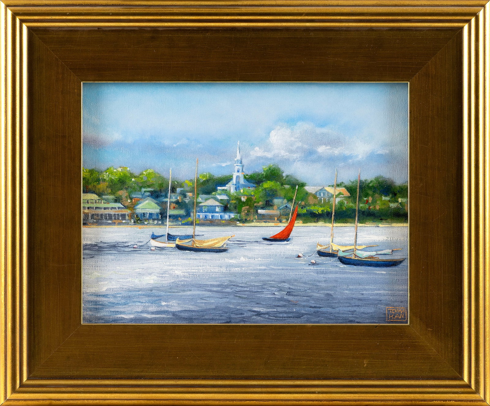 YASEMIN KYRENA TOMAKAN (Connecticut/Massachusetts/Turkey, 1958-), "At Rest, Nantucket Harbor"., Oil: YASEMIN KYRENA TOMAKAN Connecticut/Massachusetts/Turkey, 1958- "At Rest, Nantucket Harbor". Signed lower right "Tomakan". Oil on panel, 9" x 12". Framed 14.25" x 17.25".