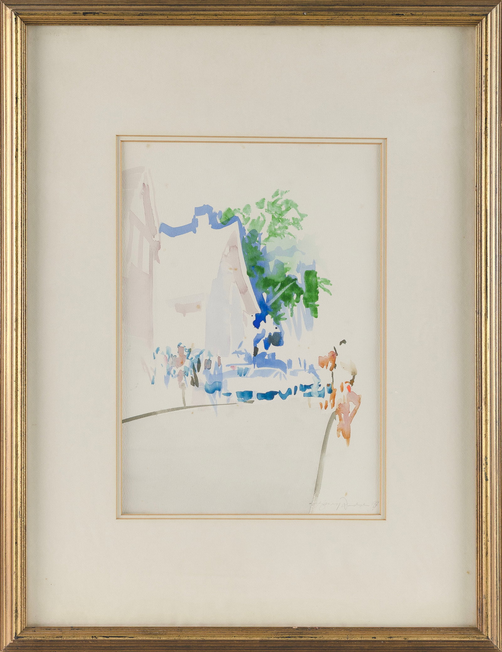HARVEY JOHN DODD (Massachusetts, 1933-2011), Street scene., Watercolor, 14" x 10" sight. Framed 26": HARVEY JOHN DODD Massachusetts, 1933-2011 Street scene. Signed and dated lower right "Harvey Dodd '93". Watercolor, 14" x 10" sight. Framed 26" x 20".