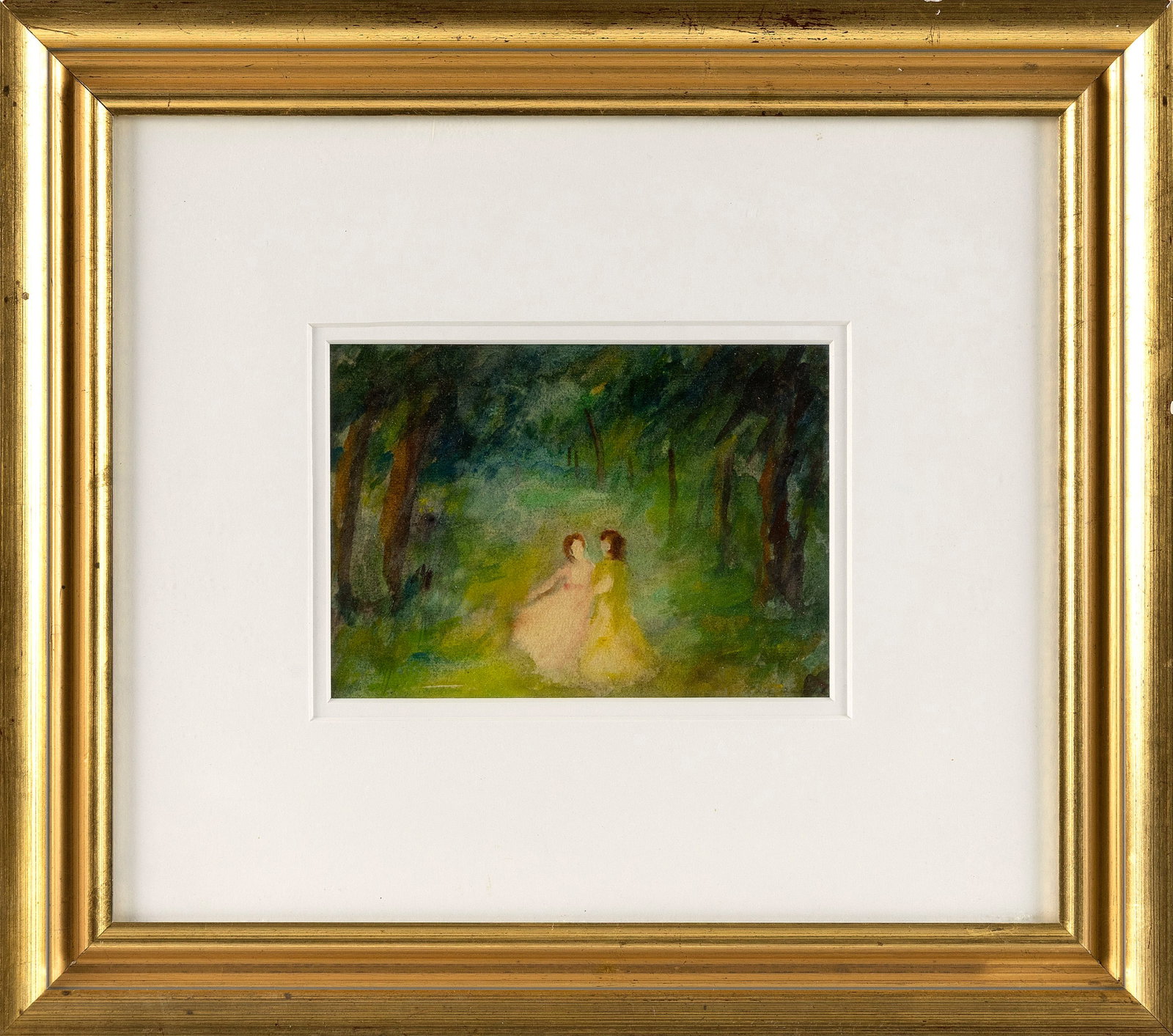 ADA RAYNER HENSCHE (Massachusetts, 1901-1985), Two figures in a landscape., Watercolor, 5" x 7" (1 of 2)