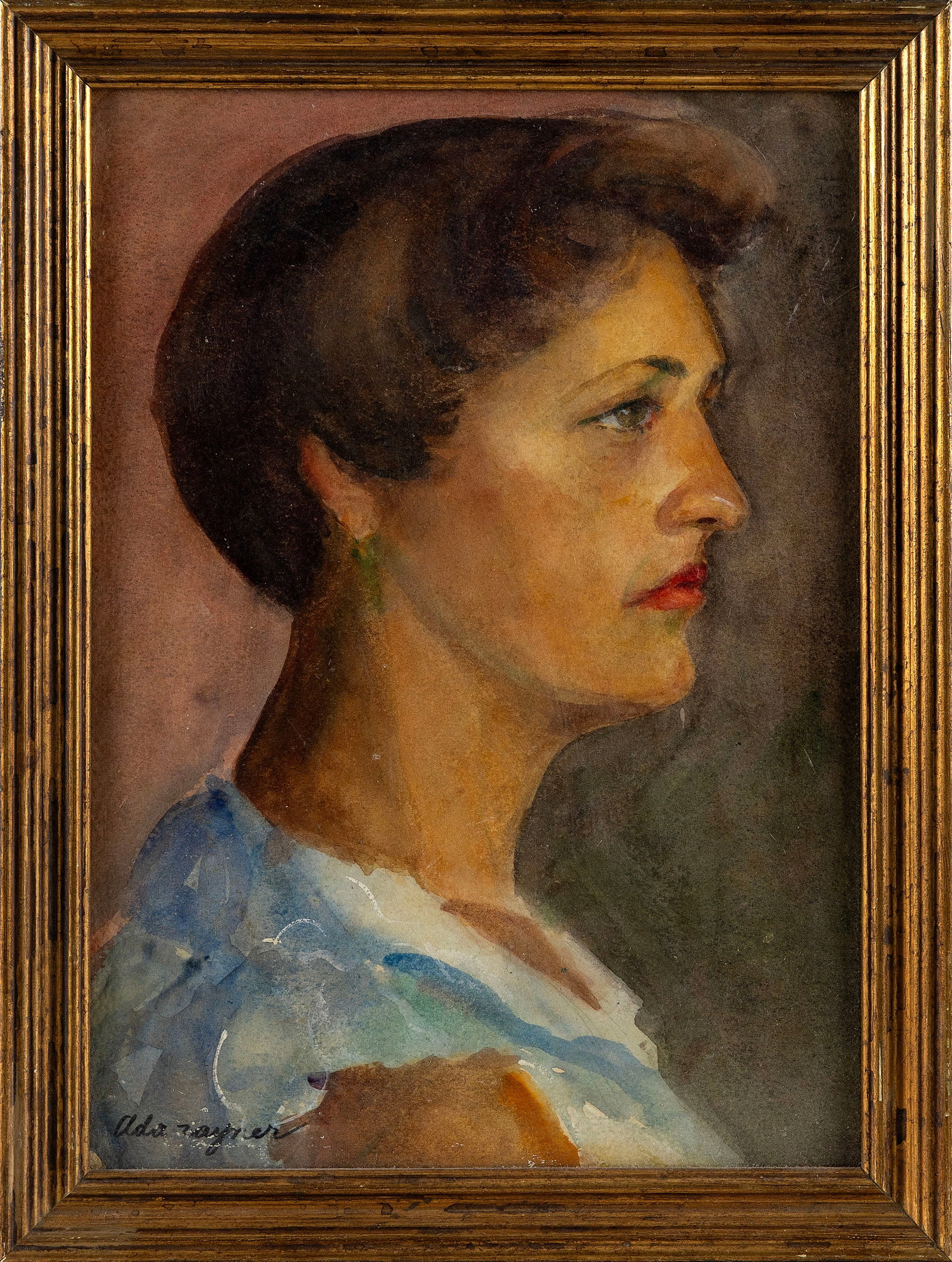ADA RAYNER HENSCHE (Massachusetts, 1901-1985), Profile of a woman with short hair., Watercolor and (1 of 2)