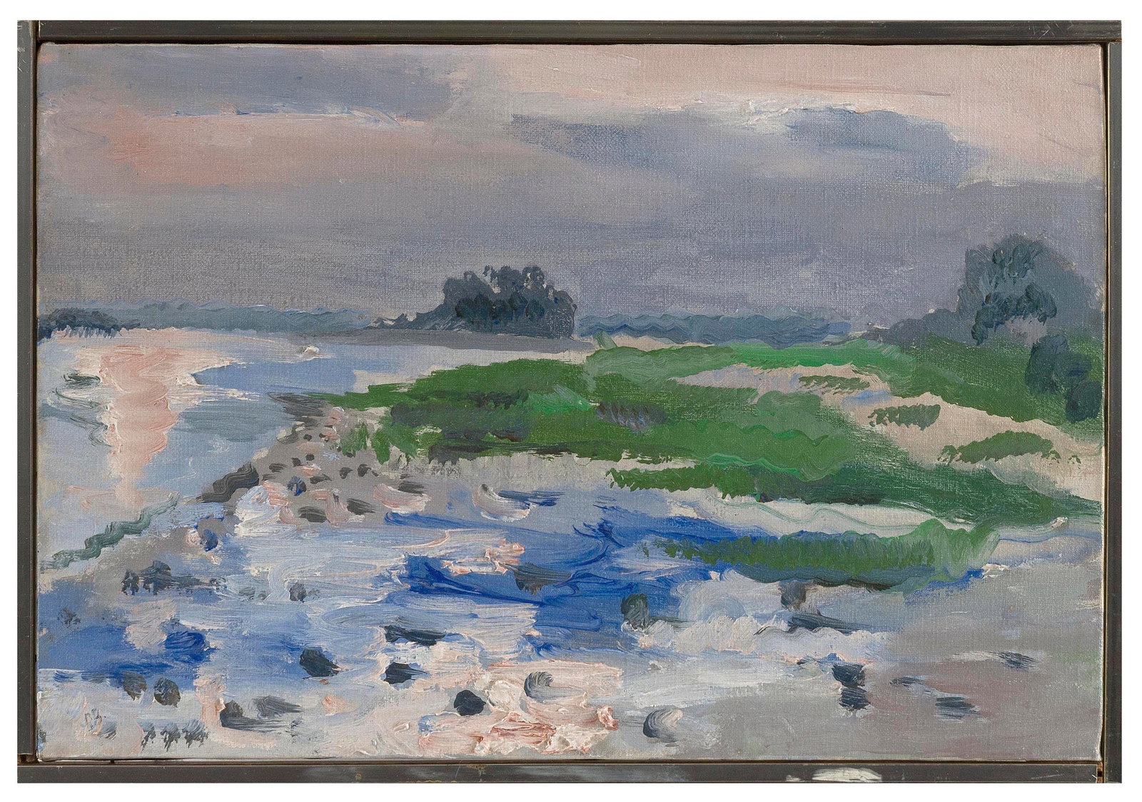 PROVINCETOWN SCHOOL (20th Century,), Marsh landscape., Oil on canvas, 10" x 15". Framed 10" x 19". (1 of 2)