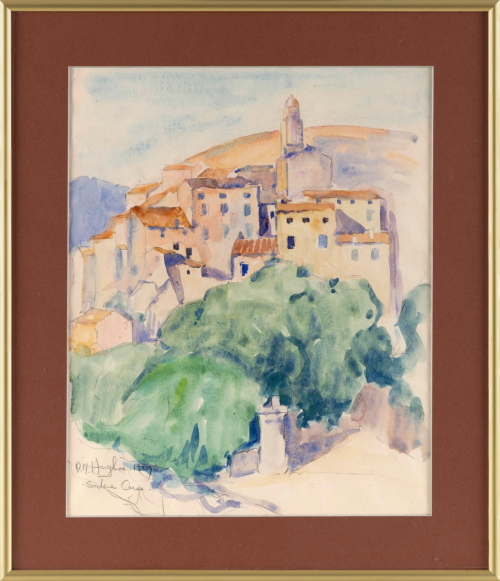 DAISY MARGUERITE HUGHES (Massachusetts/California, 1882-1968), "Sartene Corse"., Watercolor and (1 of 2)