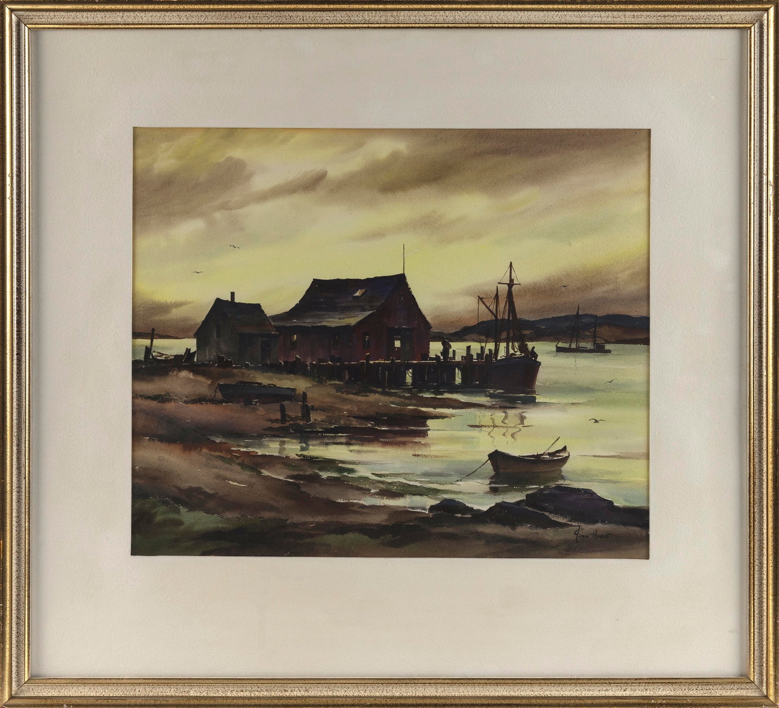 JOHN CUTHBERT HARE (Massachusetts/Florida, 1908-1978), Sunset over the pier., Watercolor on paper, (1 of 2)