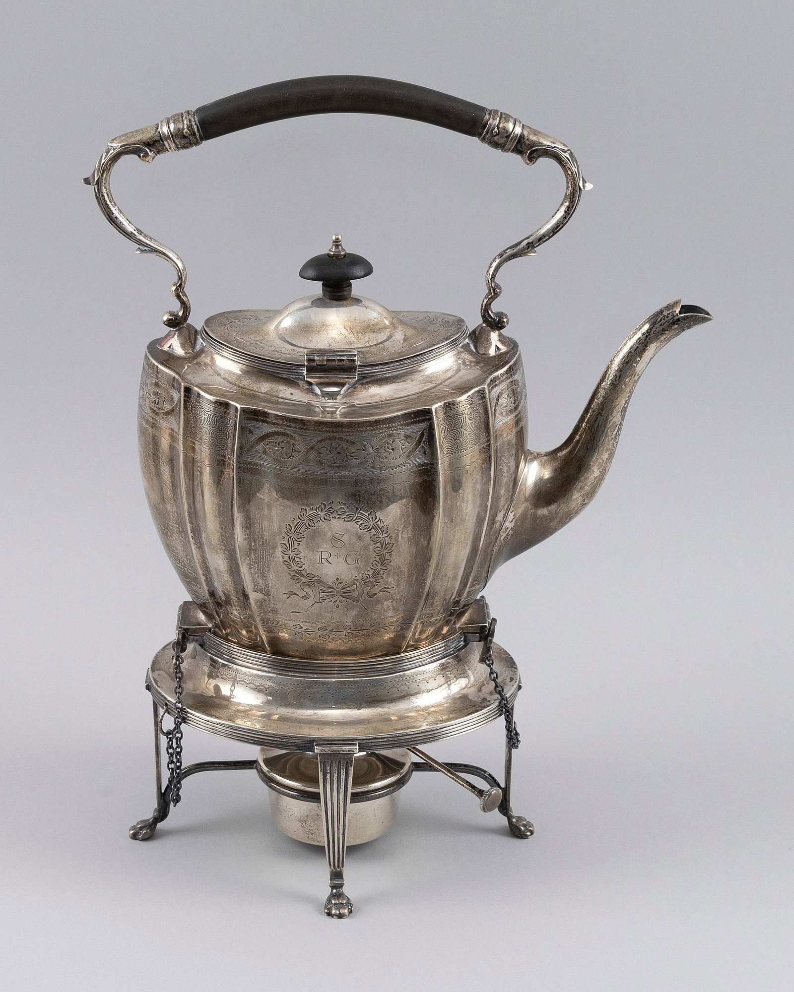 ENGLISH STERLING SILVER TEAPOT ON STAND BY S. BLANCKENSEE & SONS, LTD. Birmingham, Circa 1920 (1 of 5)