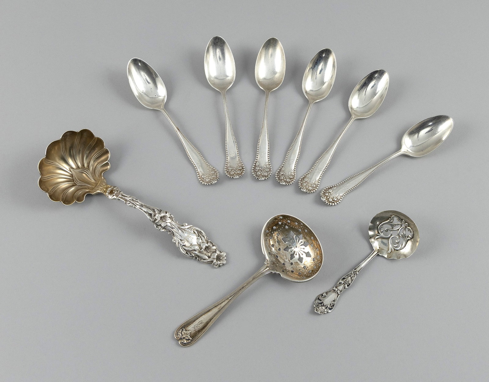 NINE PIECES OF STERLING SILVER FLATWARE Early to Mid-20th Century Approx. 11.3 troy oz. (1 of 1)