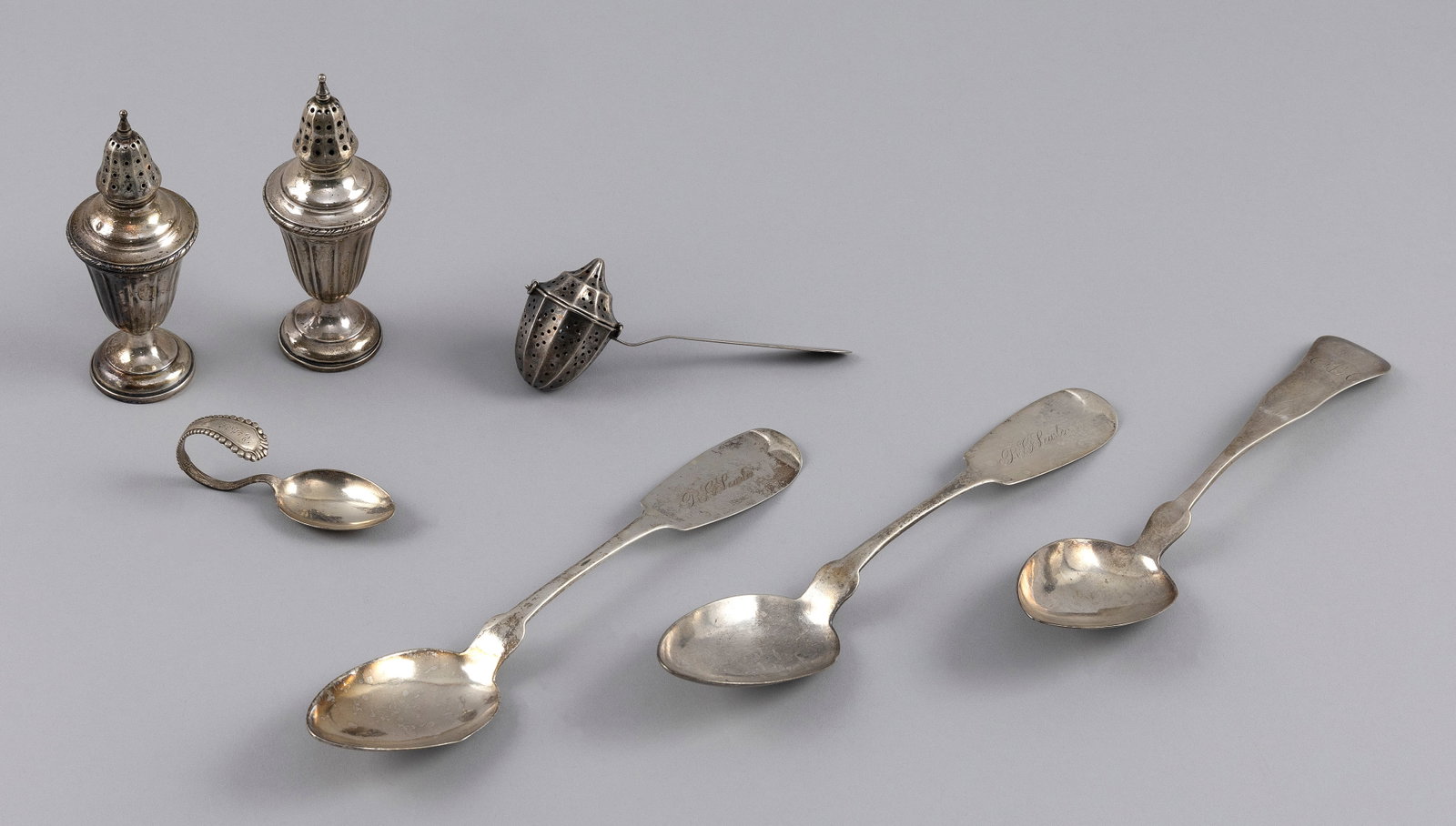 SEVEN PIECES OF STERLING AND COIN SILVER TABLEWARES 19th and 20th Centuries Approx. 5 troy oz. (1 of 1)