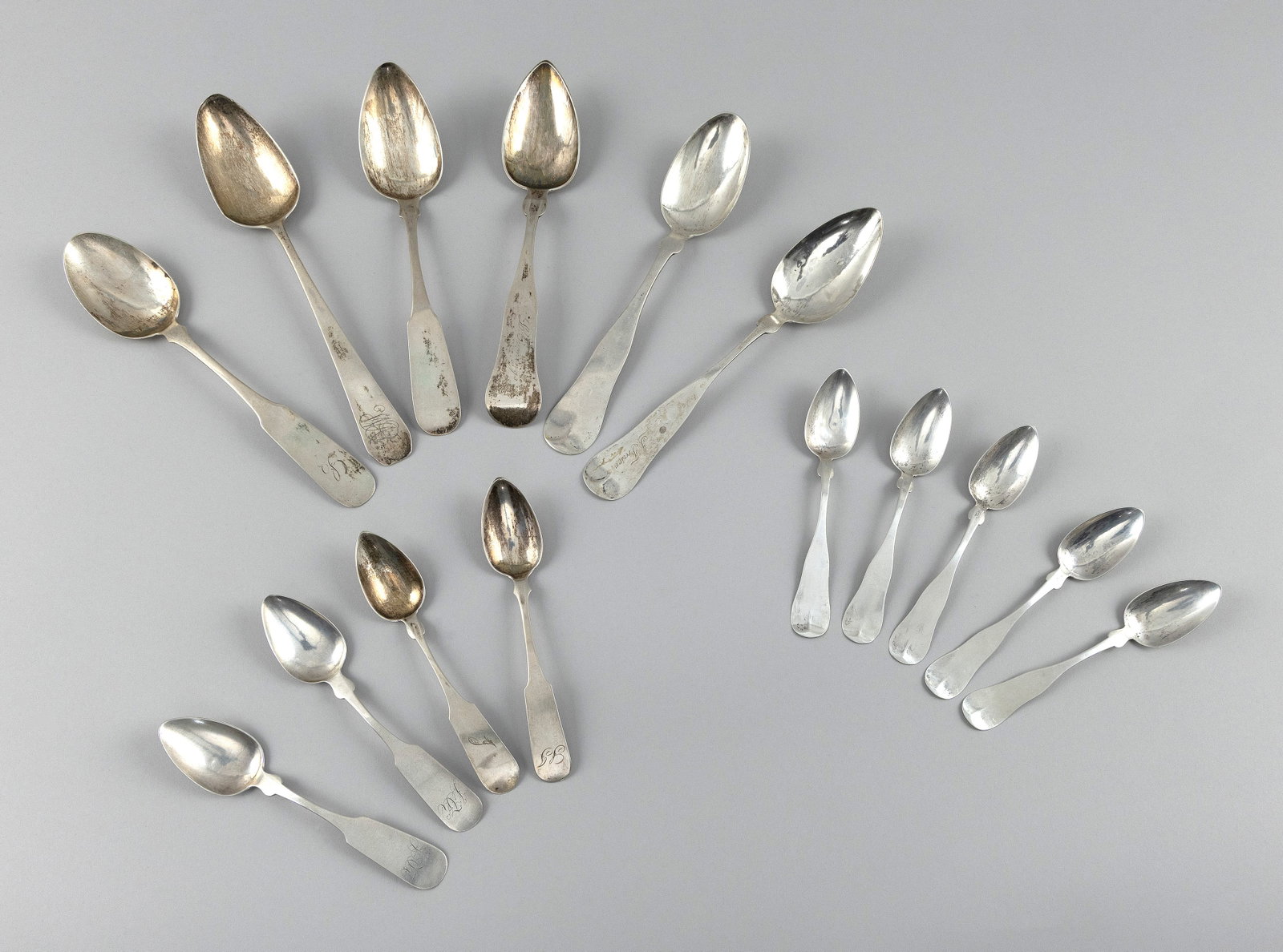 FIFTEEN AMERICAN COIN SILVER SPOONS 18th and 19th Centuries Approx. 12.4 troy oz. (1 of 1)