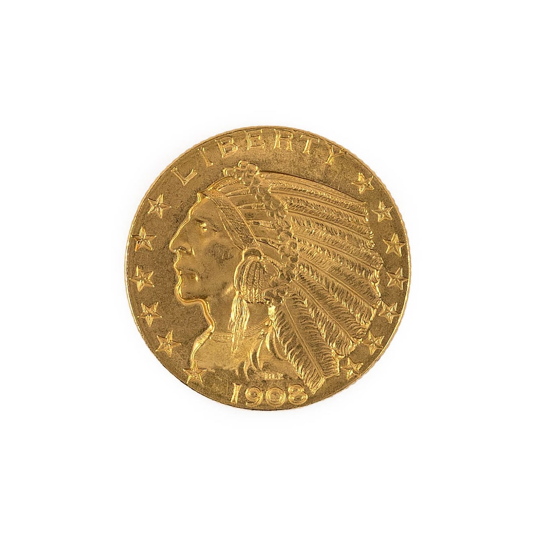1908 U.S. $5 INDIAN HEAD GOLD COIN Approx. 5.4 dwt. (1 of 2)