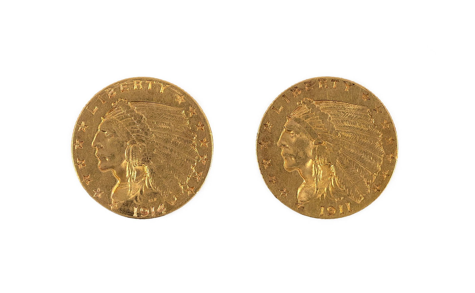TWO U.S. $2_ INDIAN HEAD GOLD COINS Total approx. 5.3 dwt. (1 of 2)