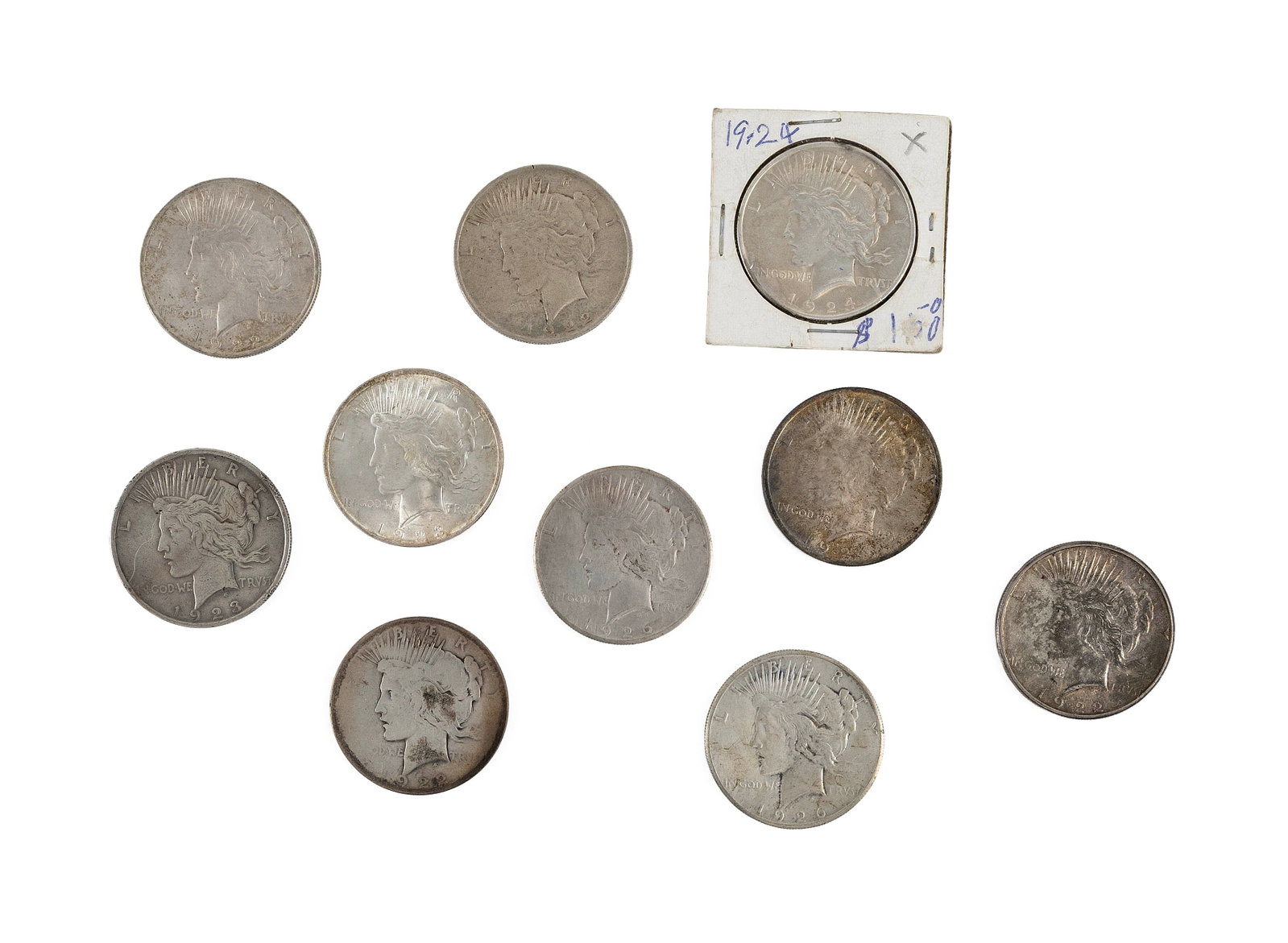 TEN U.S. SILVER PEACE DOLLARS Various Dates (1 of 2)
