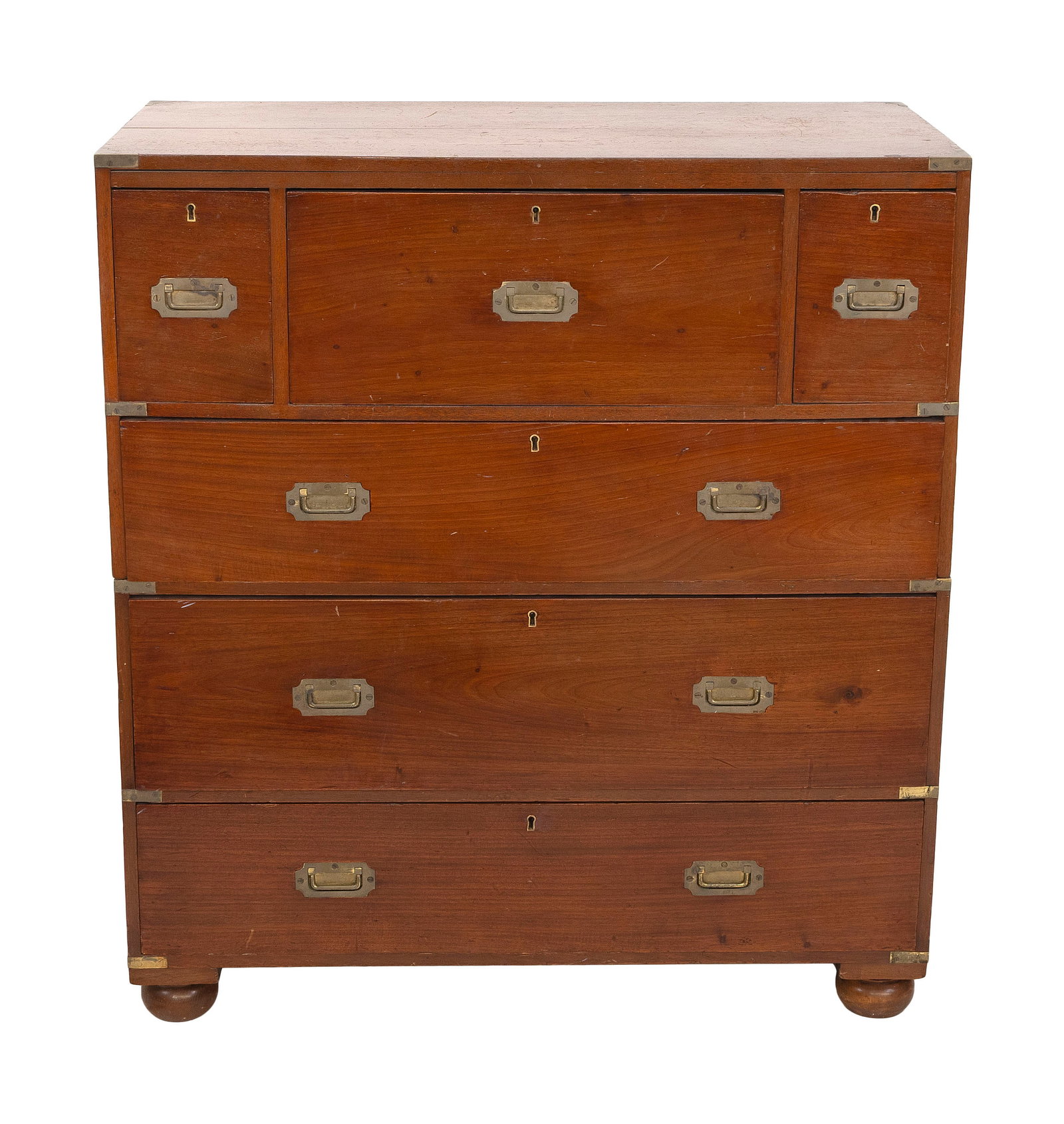 CAMPHORWOOD TWO-PART CAMPAIGN CHEST 19th Century Height 43". Width 39". Depth 18". (1 of 2)