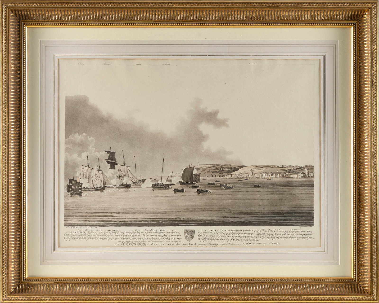 PRINT "HIS MAJESTY'S FRIGATE THE DIAMOND ..." Framed 27.5" x 34". (1 of 2)