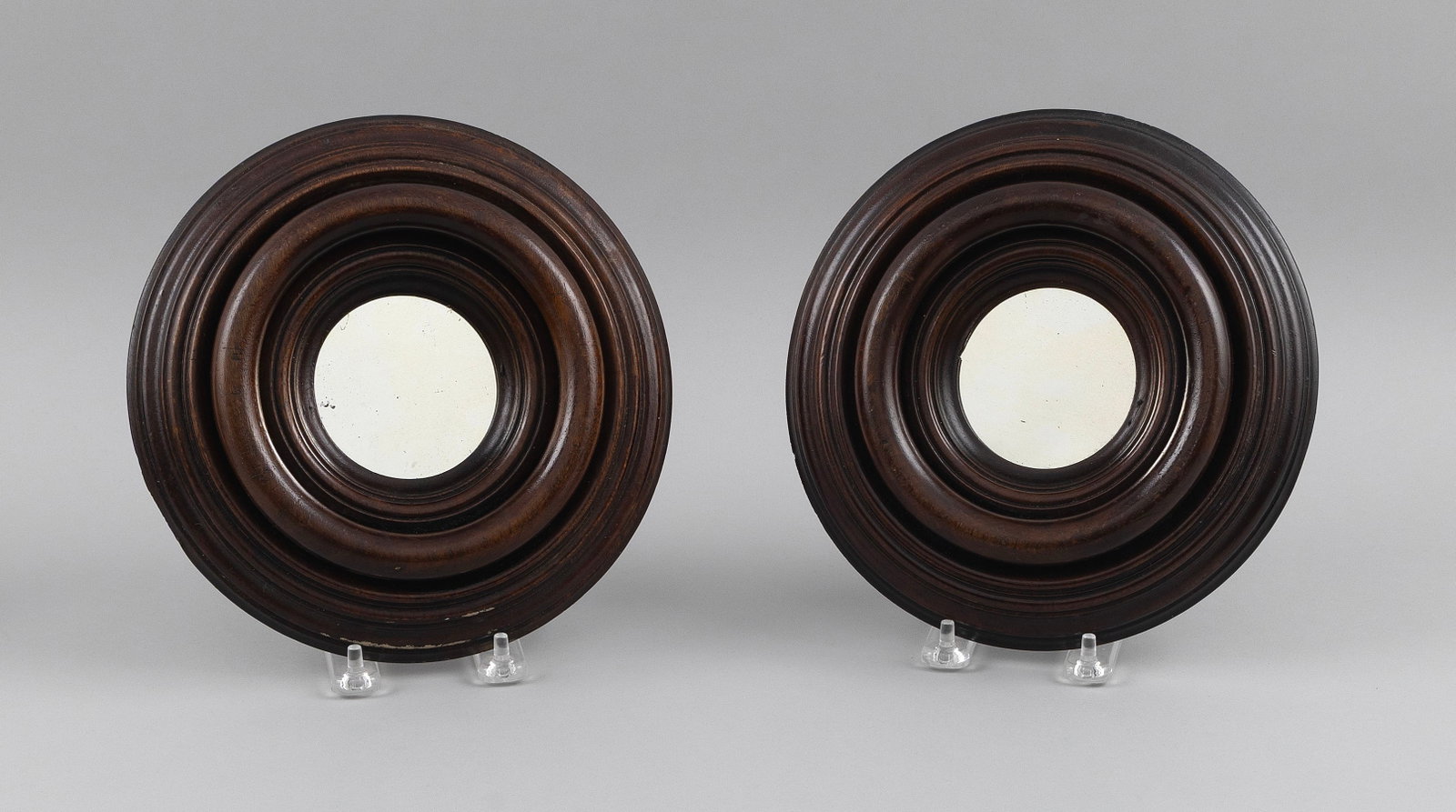 PAIR OF MINIATURE CIRCULAR MIRRORS Late 19th Century Diameters 8.25". (1 of 2)