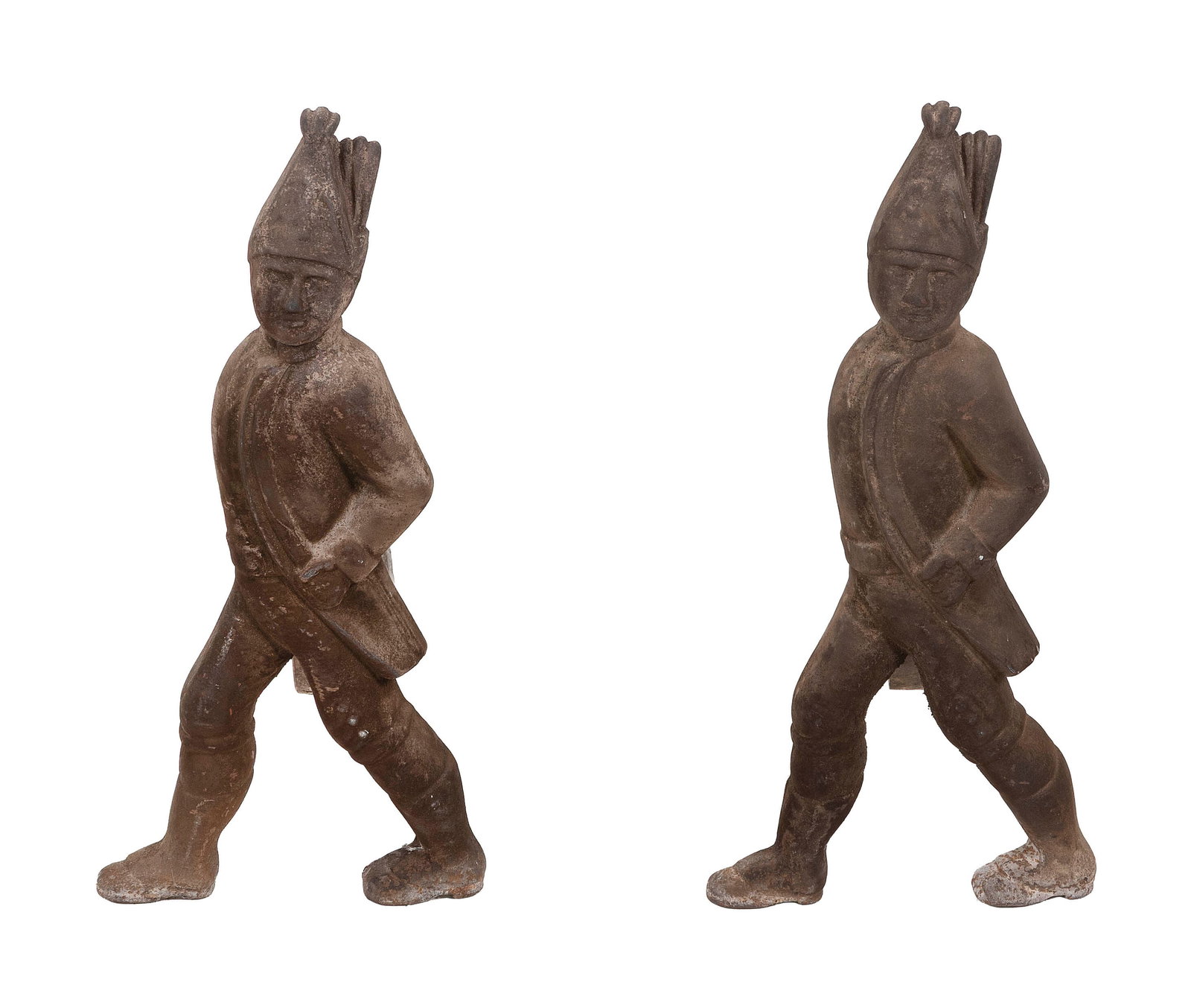 PAIR OF CAST IRON HESSIAN ANDIRONS Late 19th Century Heights 19". (1 of 2)