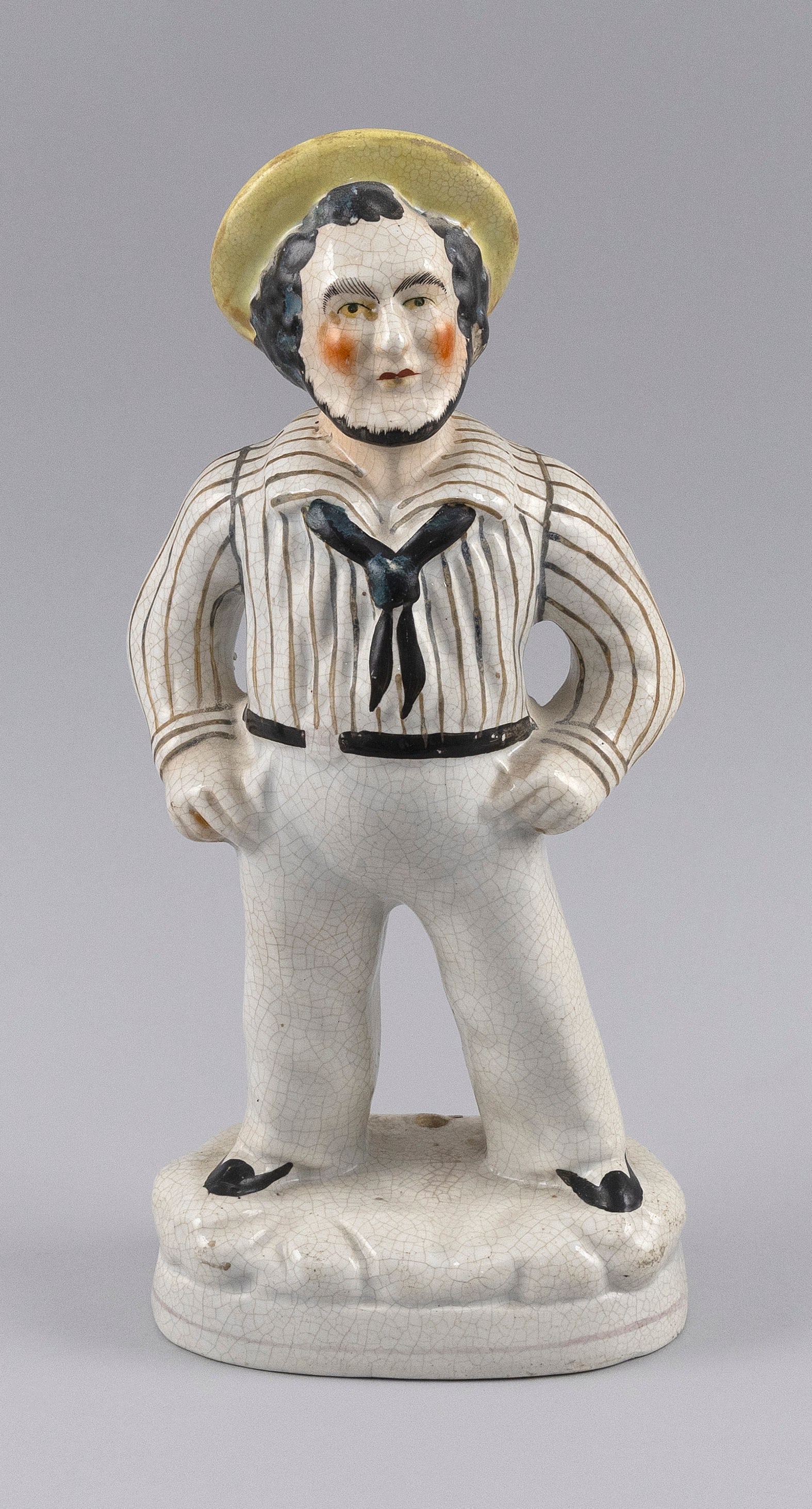 STAFFORDSHIRE FIGURE OF JACK TAR England, Mid-19th Century Height 12.5".: STAFFORDSHIRE FIGURE OF JACK TAR England, Mid-19th Century Height 12.5". Provenance: The Estate of Dr. William E. Strole Jr. of Boston, Massachusetts.