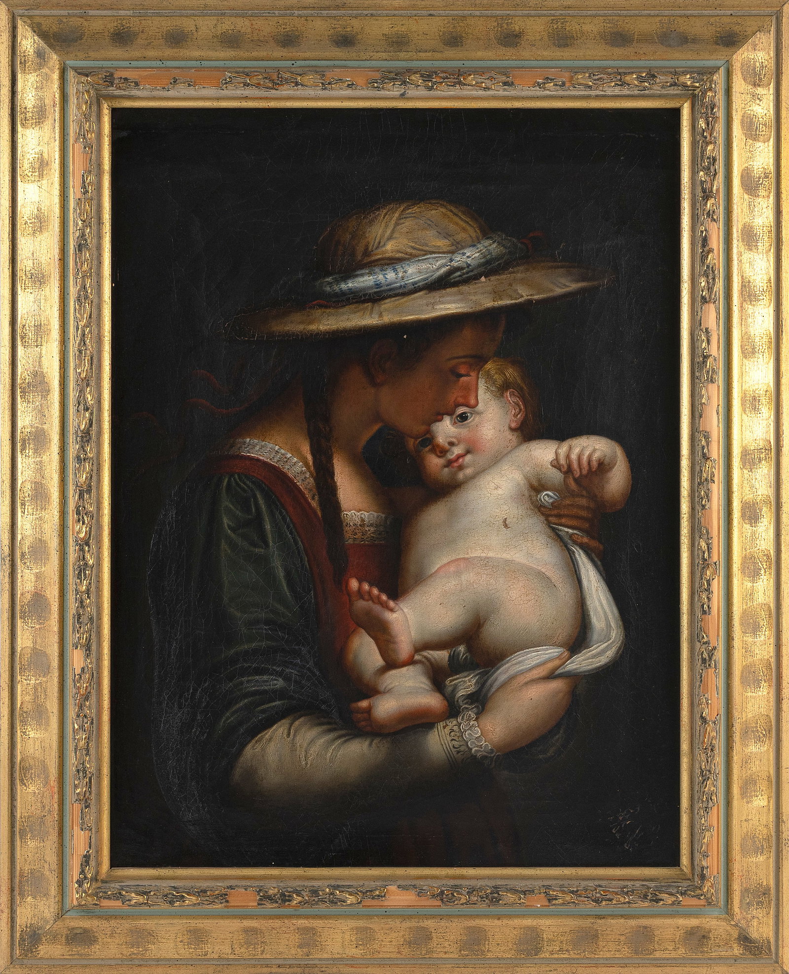GERMAN SCHOOL (19th Century,), Mother and child., Oil on canvas. (1 of 2)