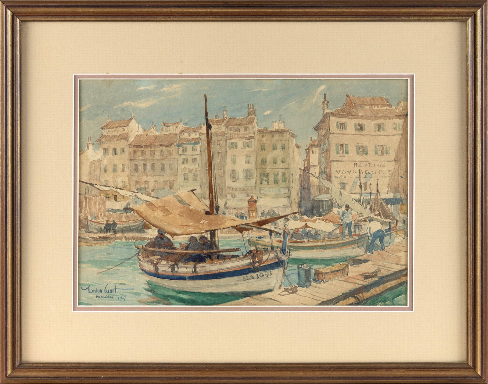 GORDON HOPE GRANT (California/New York/United Kingdom, 1875-1962), "Marseilles"., Watercolor on: GORDON HOPE GRANT California/New York/United Kingdom, 1875-1962 "Marseilles". Signed "Gordon Grant", titled and dated 1927 lower left. Watercolor on paper, 11" x 16". Framed 19" x 24".