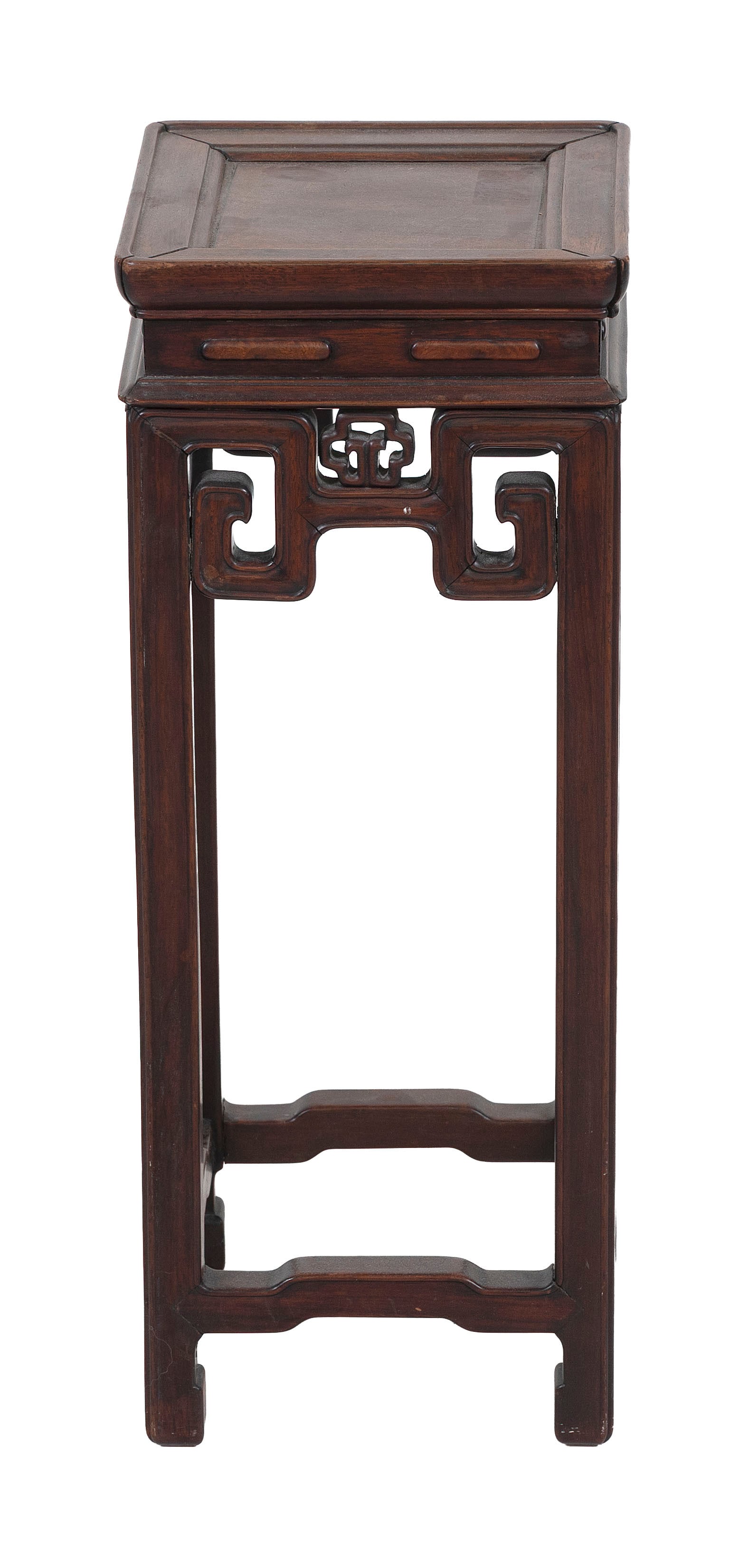 CHINESE CARVED WOOD TABORET WITH GREEK KEY MOTIF 19th Century Height 22".: CHINESE CARVED WOOD TABORET WITH GREEK KEY MOTIF 19th Century Height 22". Provenance: The Estate of Dr. William E. Strole Jr. of Boston, Massachusetts.