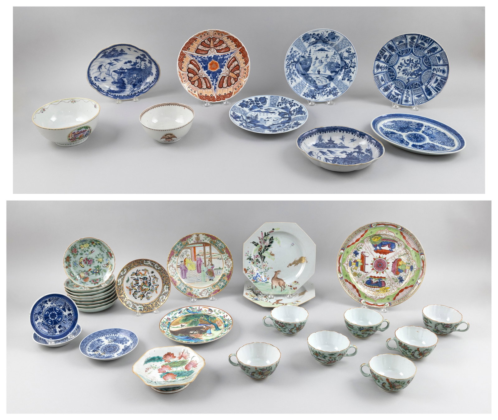 TWENTY-ONE PIECES OF CHINESE EXPORT PORCELAIN, MOSTLY CELADON 19th Century Octagonal plate diameters (1 of 3)