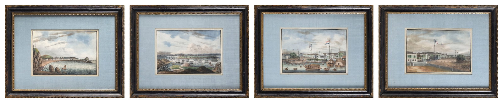 CHINESE SCHOOL (19th Century,), Four Chinese Export views:, Watercolors on pith paper, 6.25" x 9" (1 of 2)