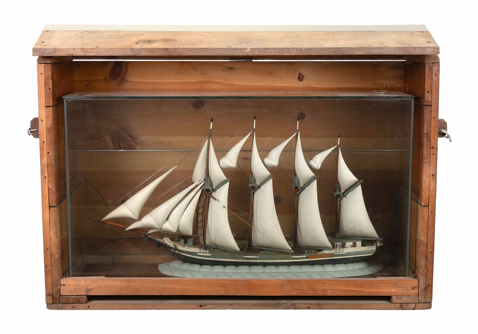 CASED MODEL OF THE FOUR-MASTED SCHOONER "LIZZIE A. LAW" Early 20th Century Height 25". Width 41". (1 of 2)