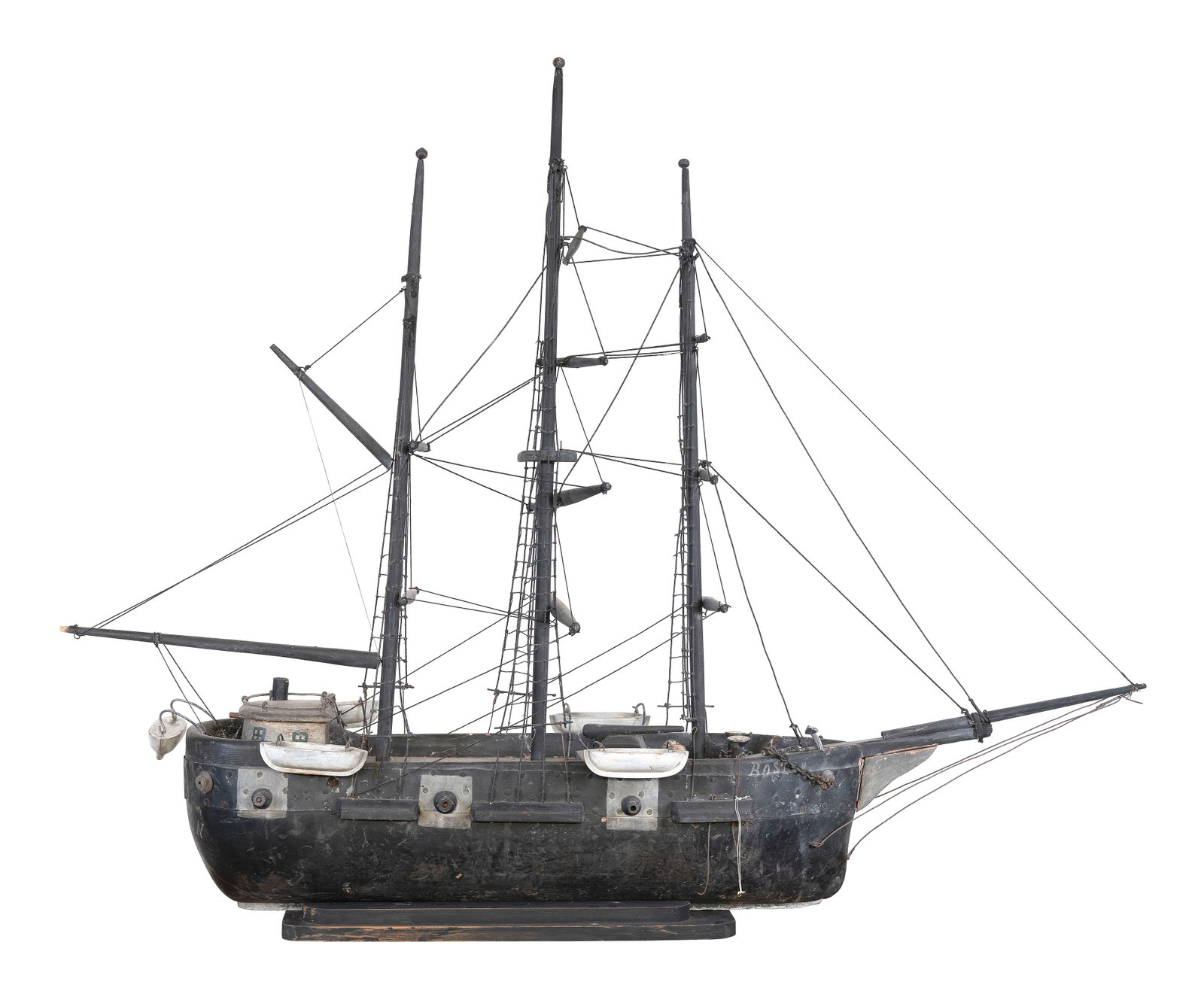 PRIMITIVE MODEL OF THE SHIP "BOSTON" Circa 1889 Height 44". Length 55". Width 14". (1 of 2)