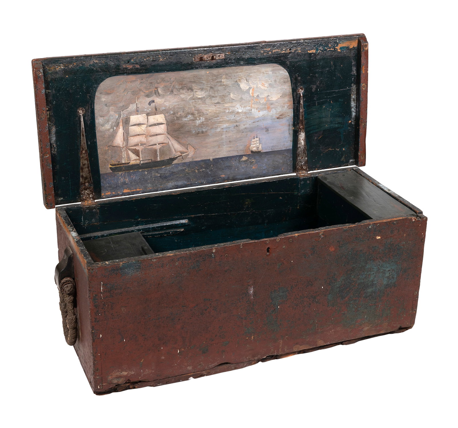 PAINTED SEA CHEST 19th Century Height 18". Width 45". Depth 18.25". (1 of 8)