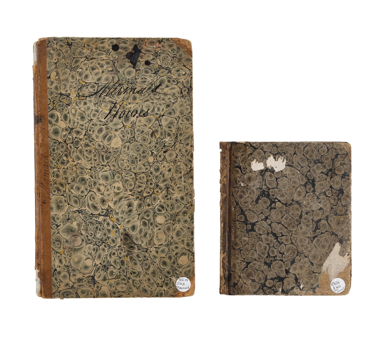 TWO SHIP'S ACCOUNT BOOKS Mid-19th Century: TWO SHIP'S ACCOUNT BOOKS Mid-19th Century 1) A partial journal from the whaleship Mount Vernon kept by George G. Hussey, circa 1843. Final entry dated June 20, 1844, when the vessel was close to Bermu