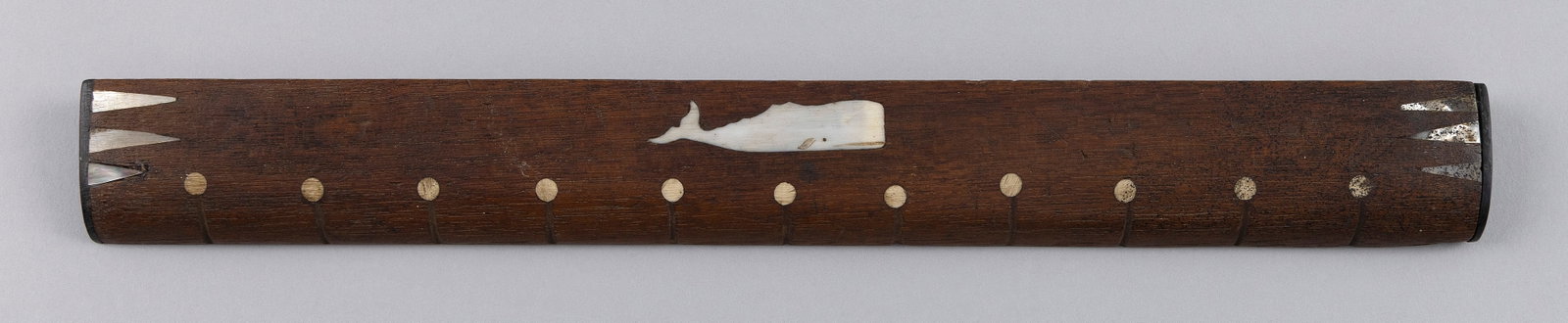 WALNUT STRAIGHT EDGE WITH BONE AND MOTHER-OF-PEARL INLAY 19th Century Length 12.25". (1 of 4)