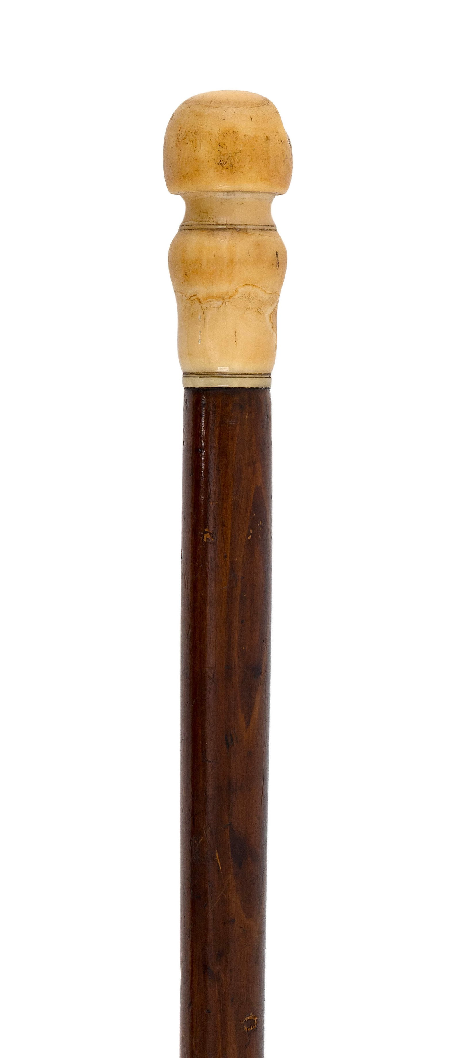 CANE WITH TURNED WHALE IVORY HANDLE 19th Century Length 33.75". (1 of 2)