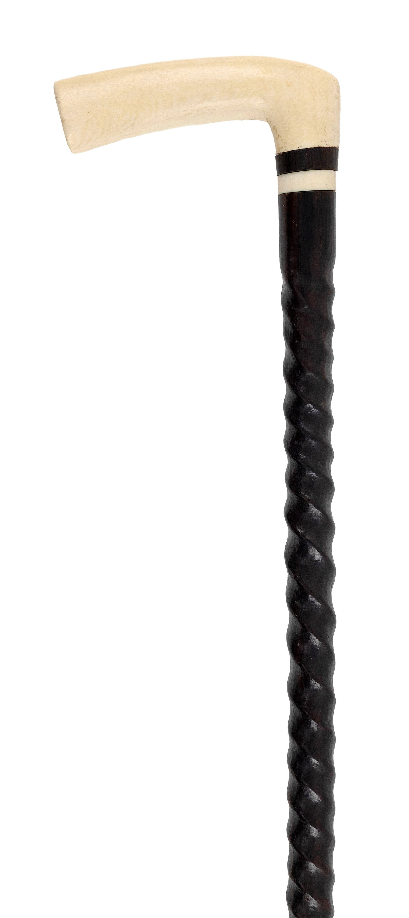 WHALE IVORY AND HARDWOOD CANE 19th Century Length 33.75". (1 of 2)