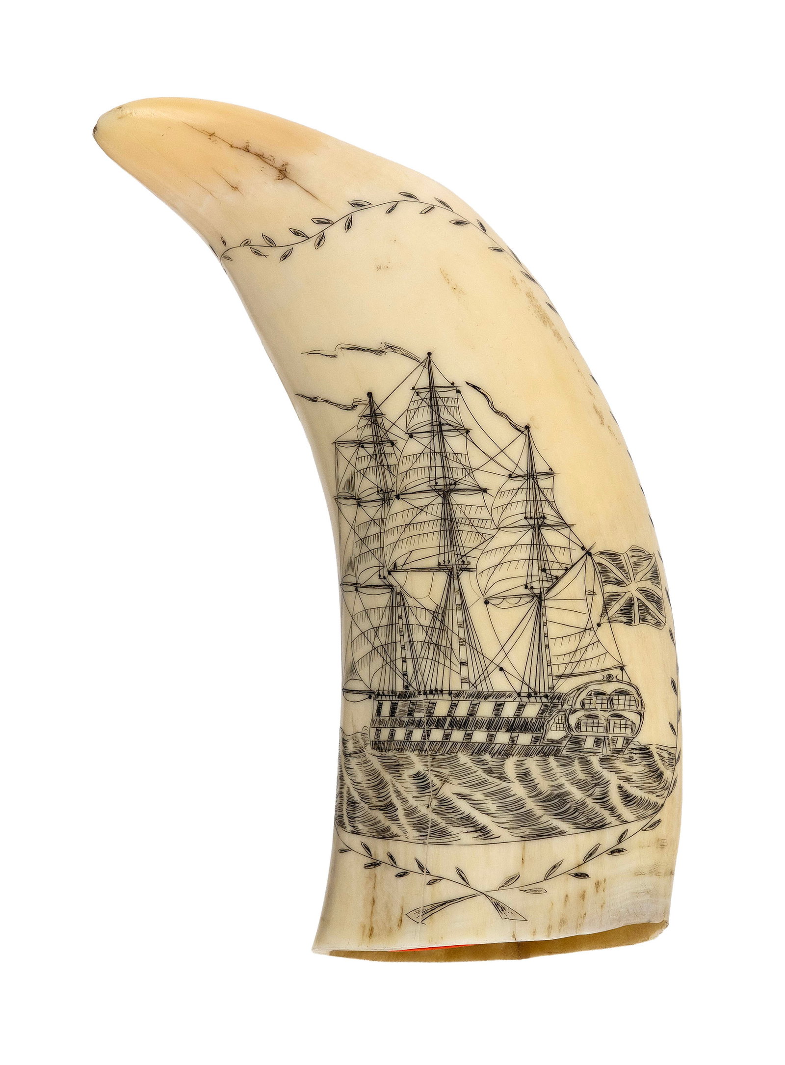 SCRIMSHAW WHALE'S TOOTH Second Half of the 19th Century Length 5". (1 of 4)
