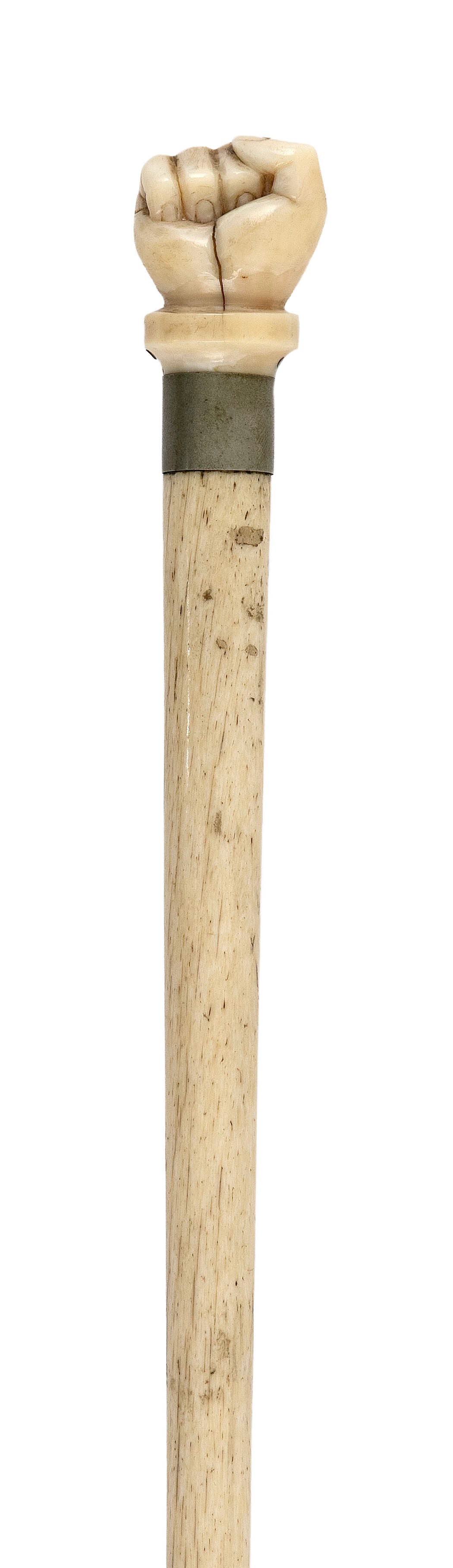 CANE WITH CLENCHED FIST HANDLE 19th Century Length 33.75". (1 of 3)