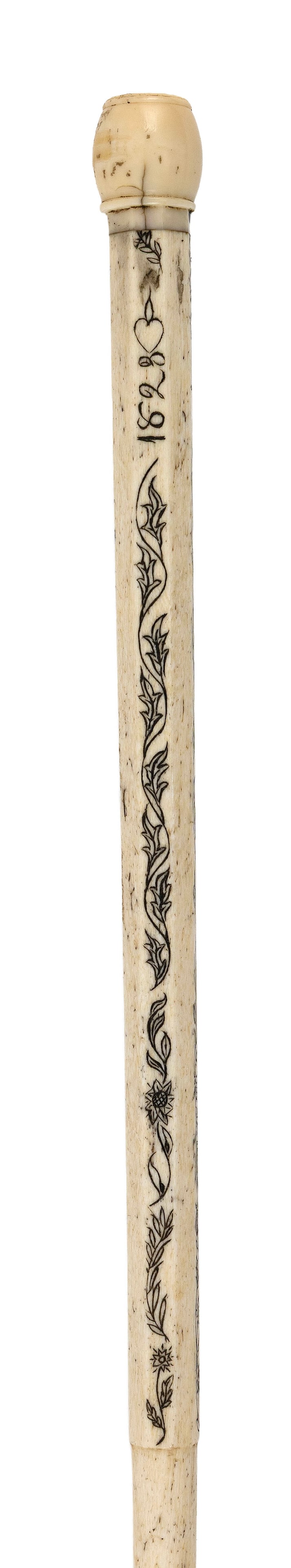 SCRIMSHAW CANE 19th Century Length 34.75". (1 of 5)