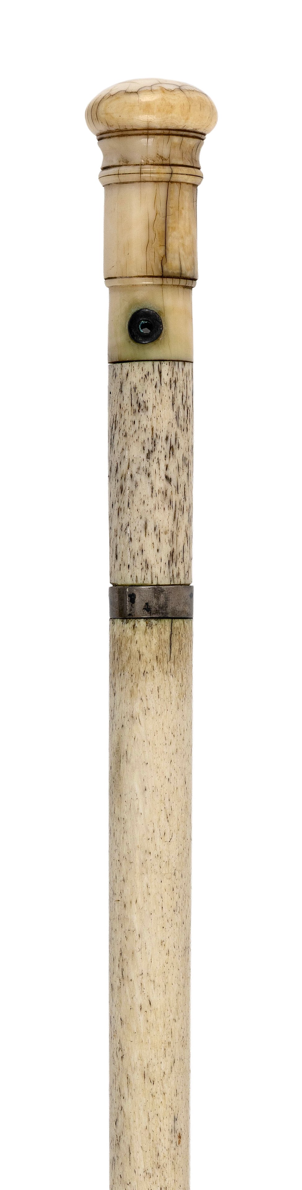 WHALEBONE AND WHALE IVORY CANE 19th Century Length 36.75".: WHALEBONE AND WHALE IVORY CANE 19th Century Length 36.75".