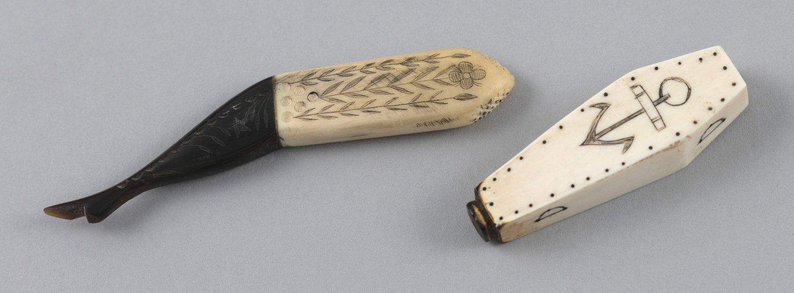 * ENGRAVED WHALE IVORY PIPE TAMP AND A "NAUGHTY NELLIE" 19th/20th Century (1 of 4)