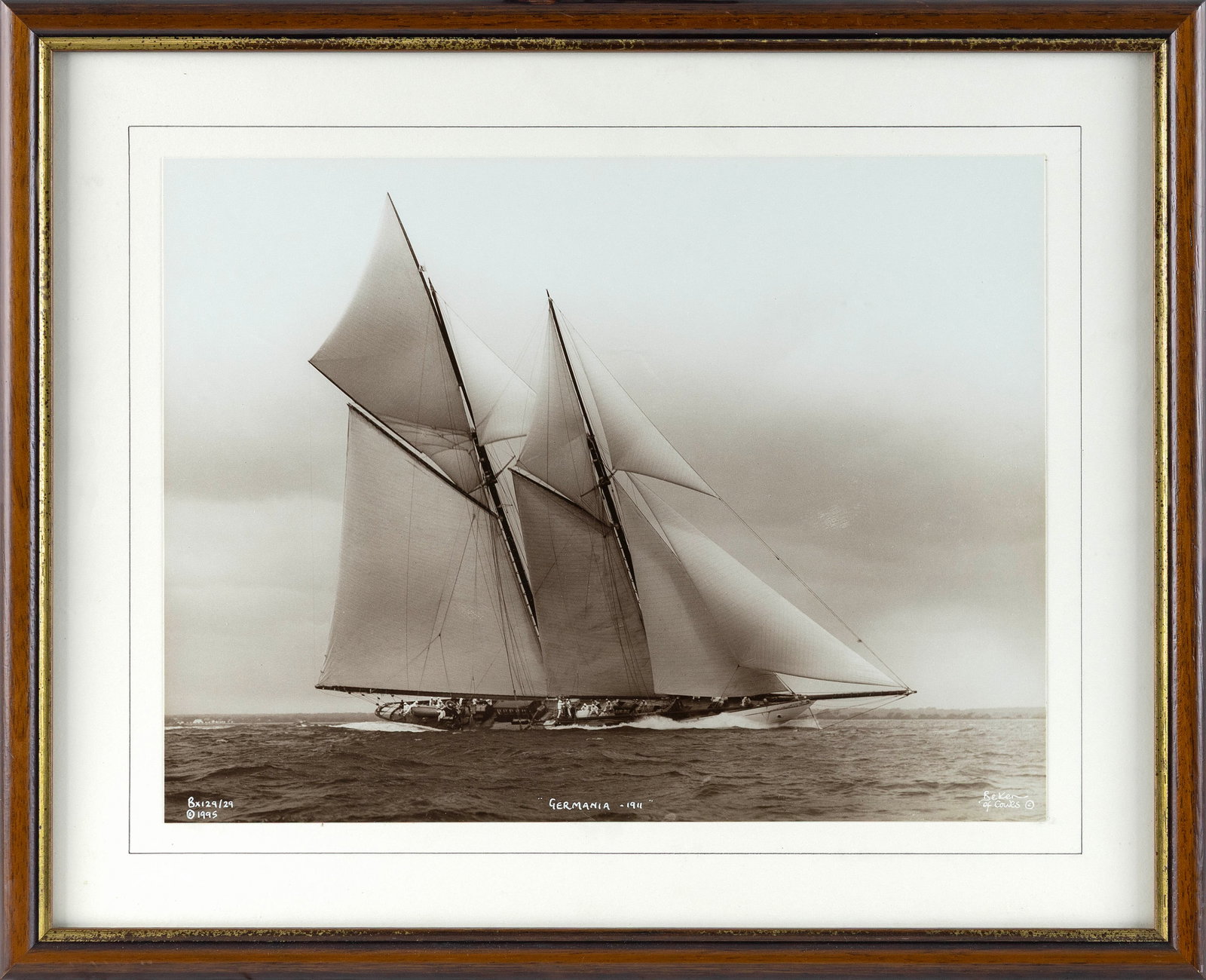 BEKEN OF COWES PHOTOGRAPH OF THE YACHT "GERMANIA" 1995 11.5" x 15.5" sight. Framed 17.5" x 18.5". (1 of 2)