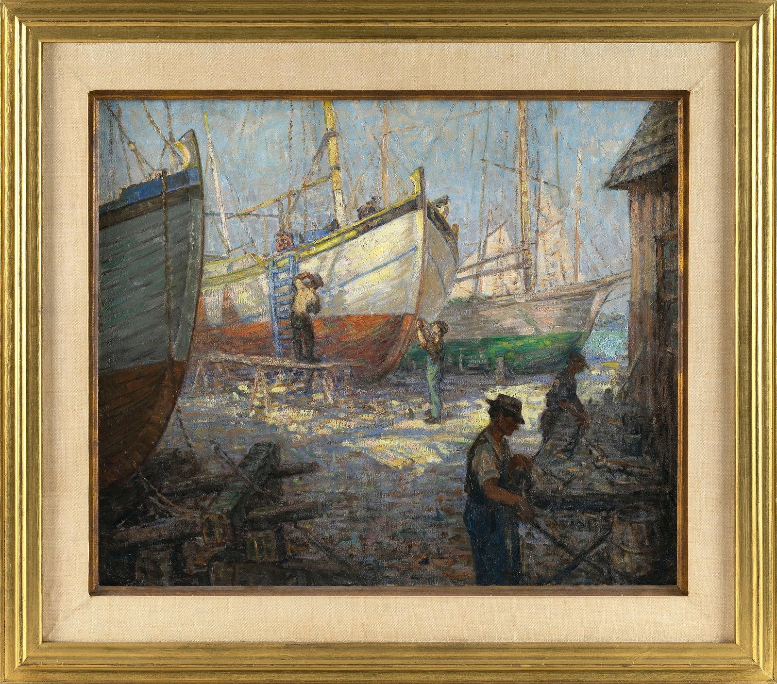 WINFIELD SCOTT CLIME (Connecticut, 1881-1958), Boatyard, Tarpon Springs., Oil on canvas board, 20" x (1 of 2)
