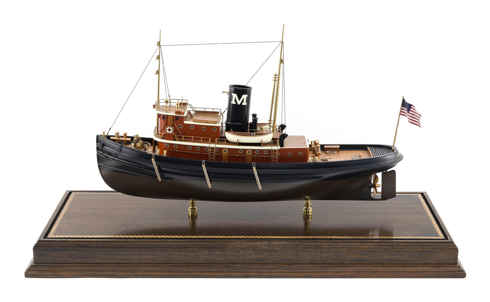 CASED MODEL OF THE TUGBOAT "EDMOND J. MORAN" Contemporary Cased height 21". Length 33". Width 13". (1 of 3)
