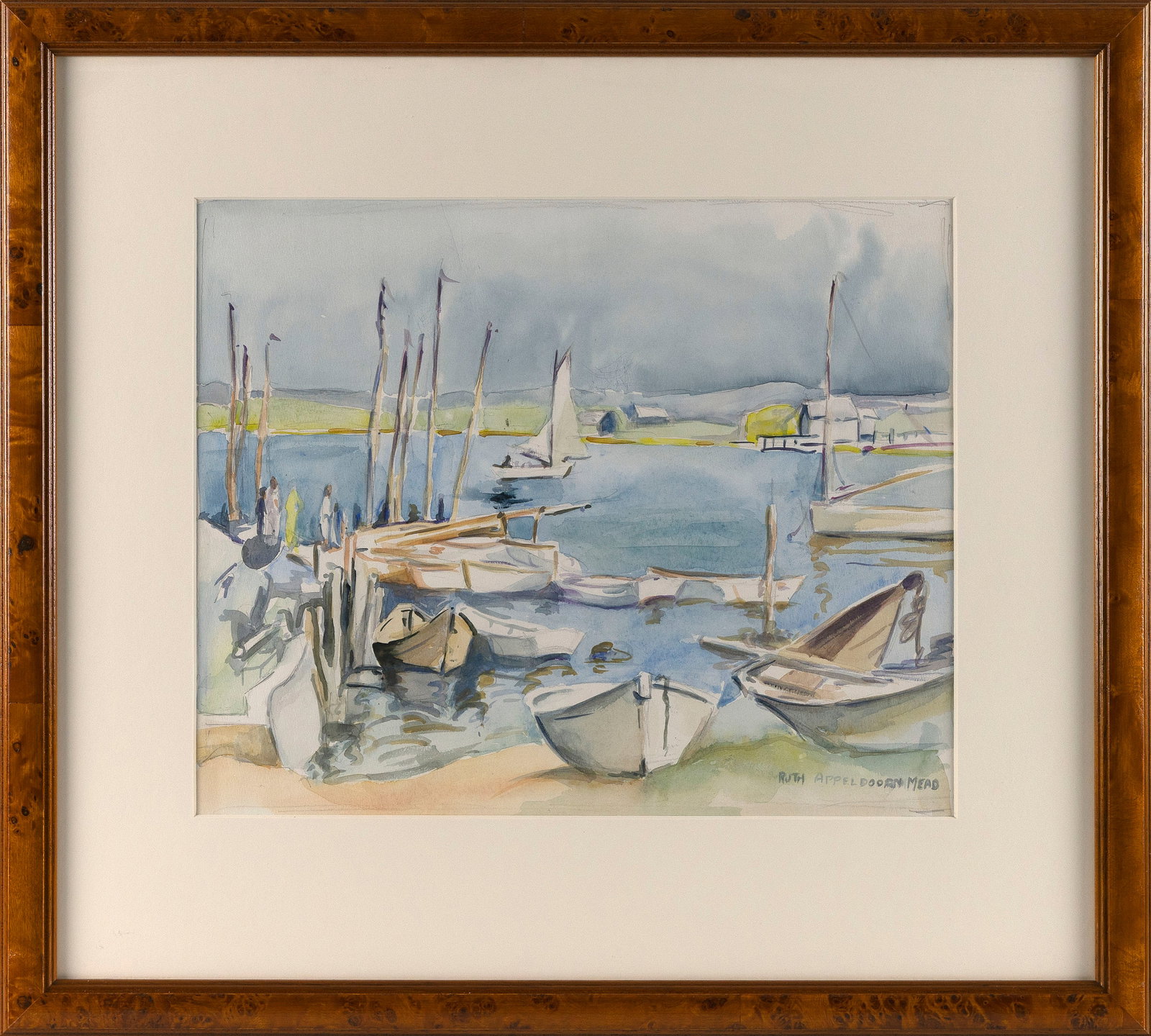 RUTH APPELDOORN MEAD (Illinois/Massachusetts, 1894-1994), Figures and boats in a cove, Martha's (1 of 2)