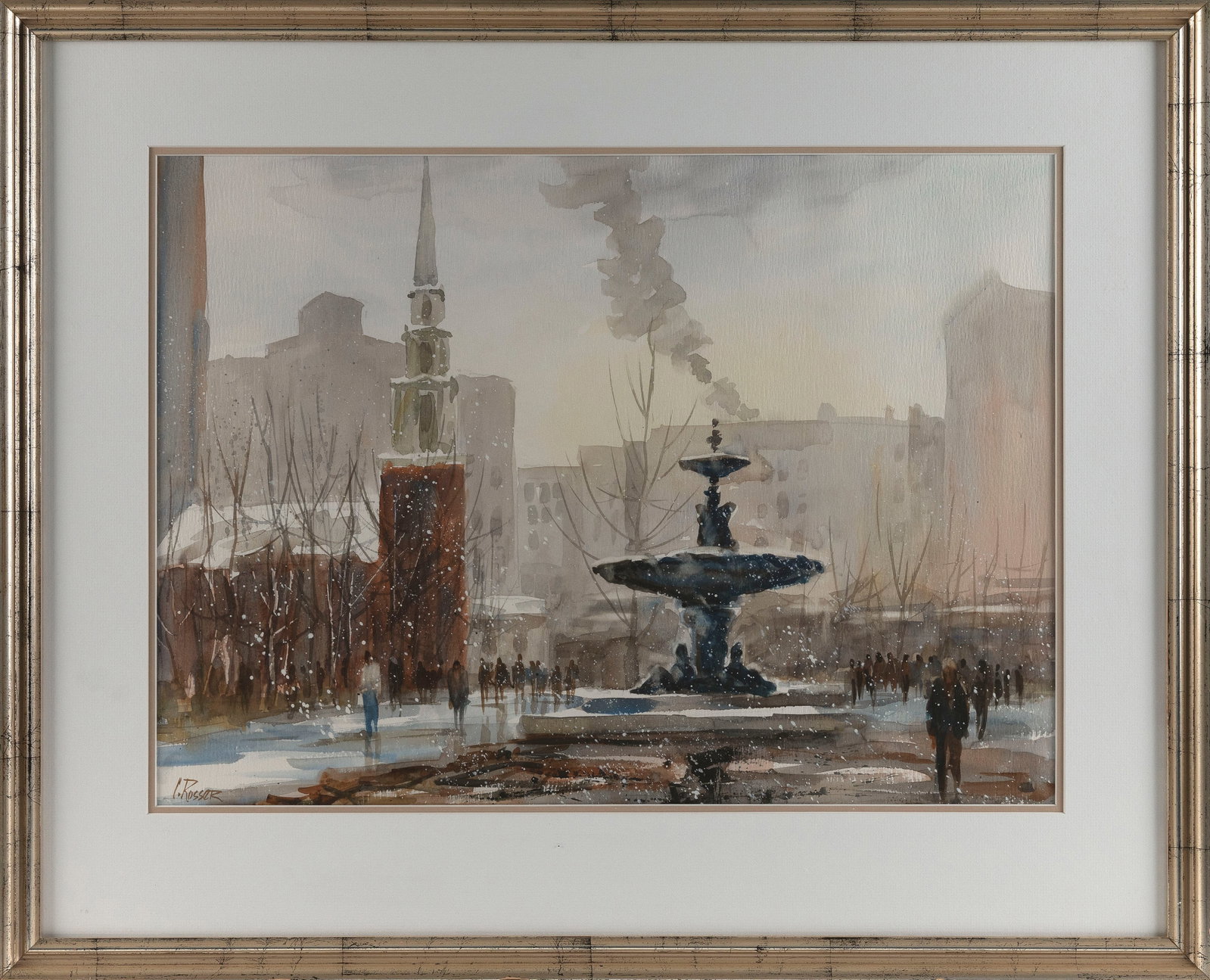 CURTIS ROSSER (Massachusetts, 1927-2005), Park Plaza, Boston., Watercolor on paper, 16" x 22" sight. (1 of 2)