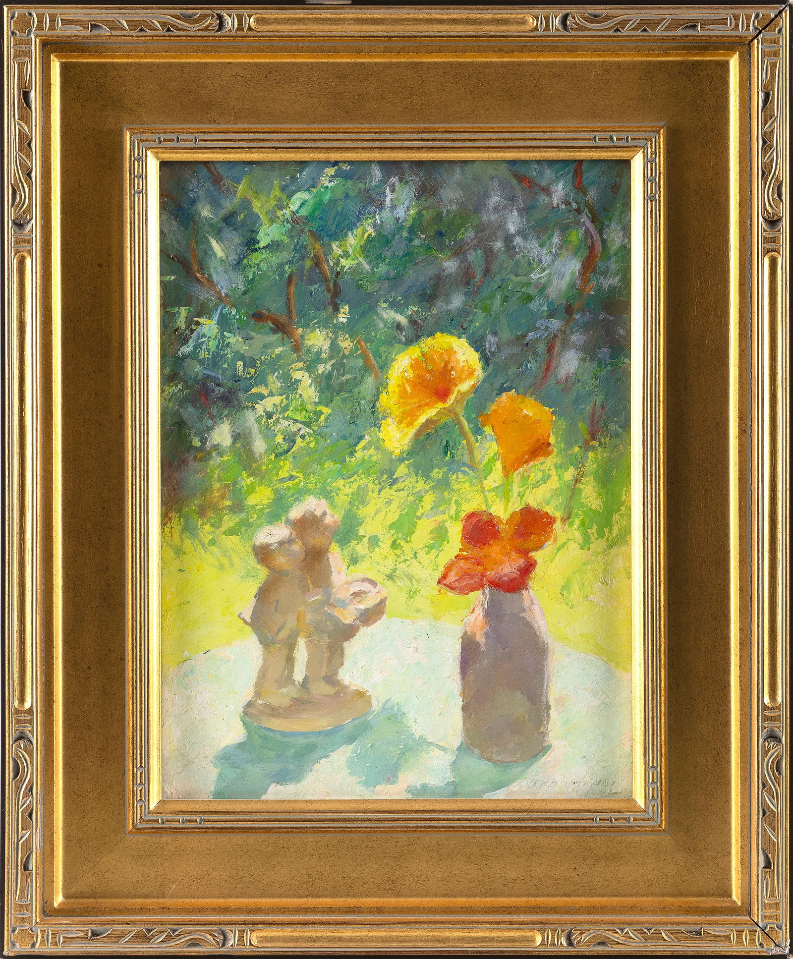 LOIS GRIFFEL (Massachusetts/New York, 1947-), Still life of poppies and a cherubs statuette., Oil on (1 of 2)