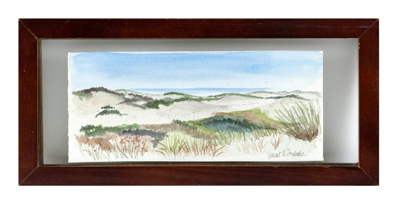 ORIENT H. NICHOLS (Massachusetts, 1934-2017), Cape Cod dunes., Watercolor, 4.25" x 10". Framed 6.5" (1 of 2)