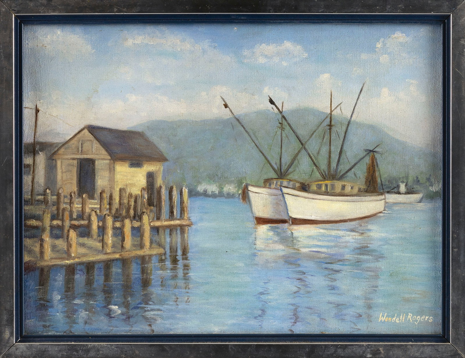 WENDELL M. ROGERS (Massachusetts, 1890-1973), Fishing boats in a harbor., Oil on canvas, 12" x 16". (1 of 2)