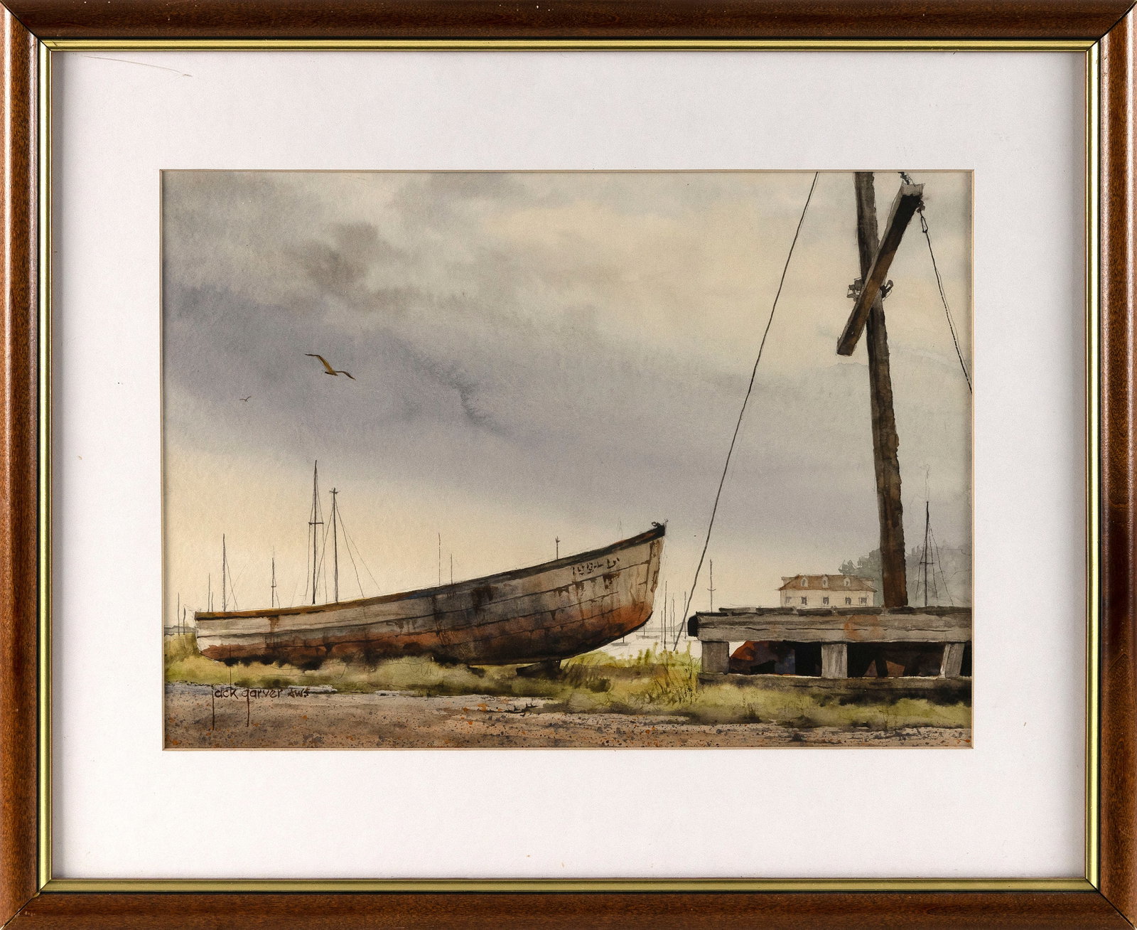 R. JACK GARVER (Maryland/Massachusetts, 1925-2021), Drydock, Chatham, Massachusetts., Watercolor, (1 of 2)