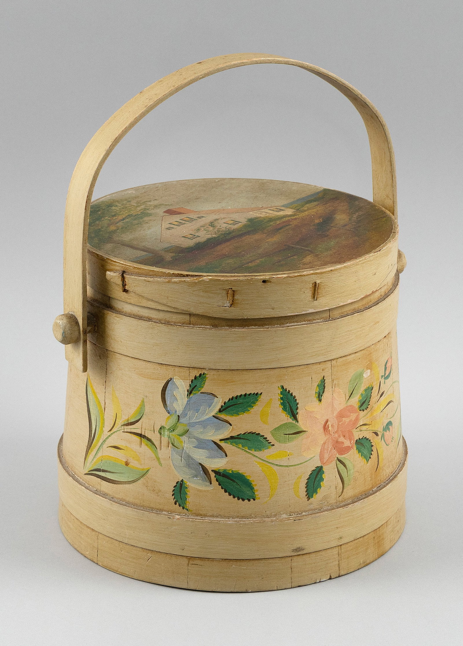 M.H. TRACY TRADE WINDS PAINT-DECORATED FIRKIN West Dennis, Massachusetts, 20th Century Height 8". (1 of 6)