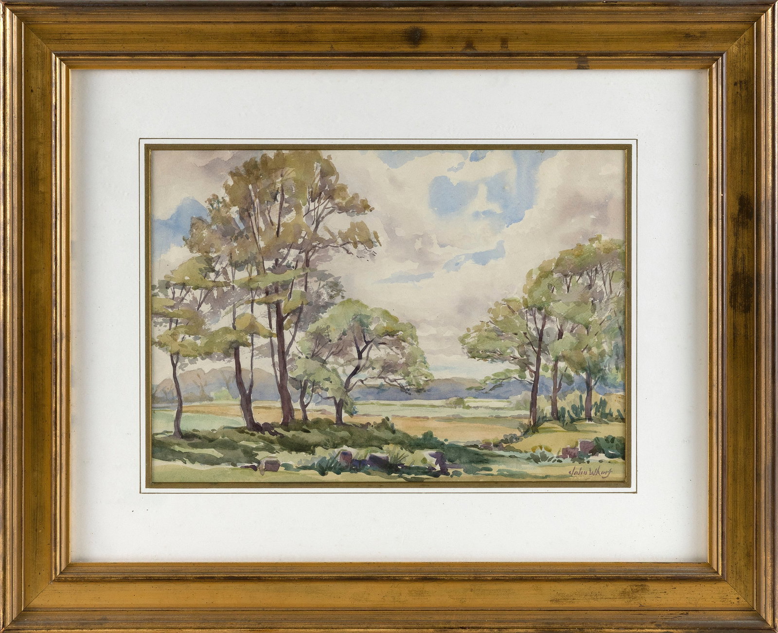 JOHN WHORF (Massachusetts, 1903-1959), A tree-filled landscape with a lake and foothills., (1 of 2)